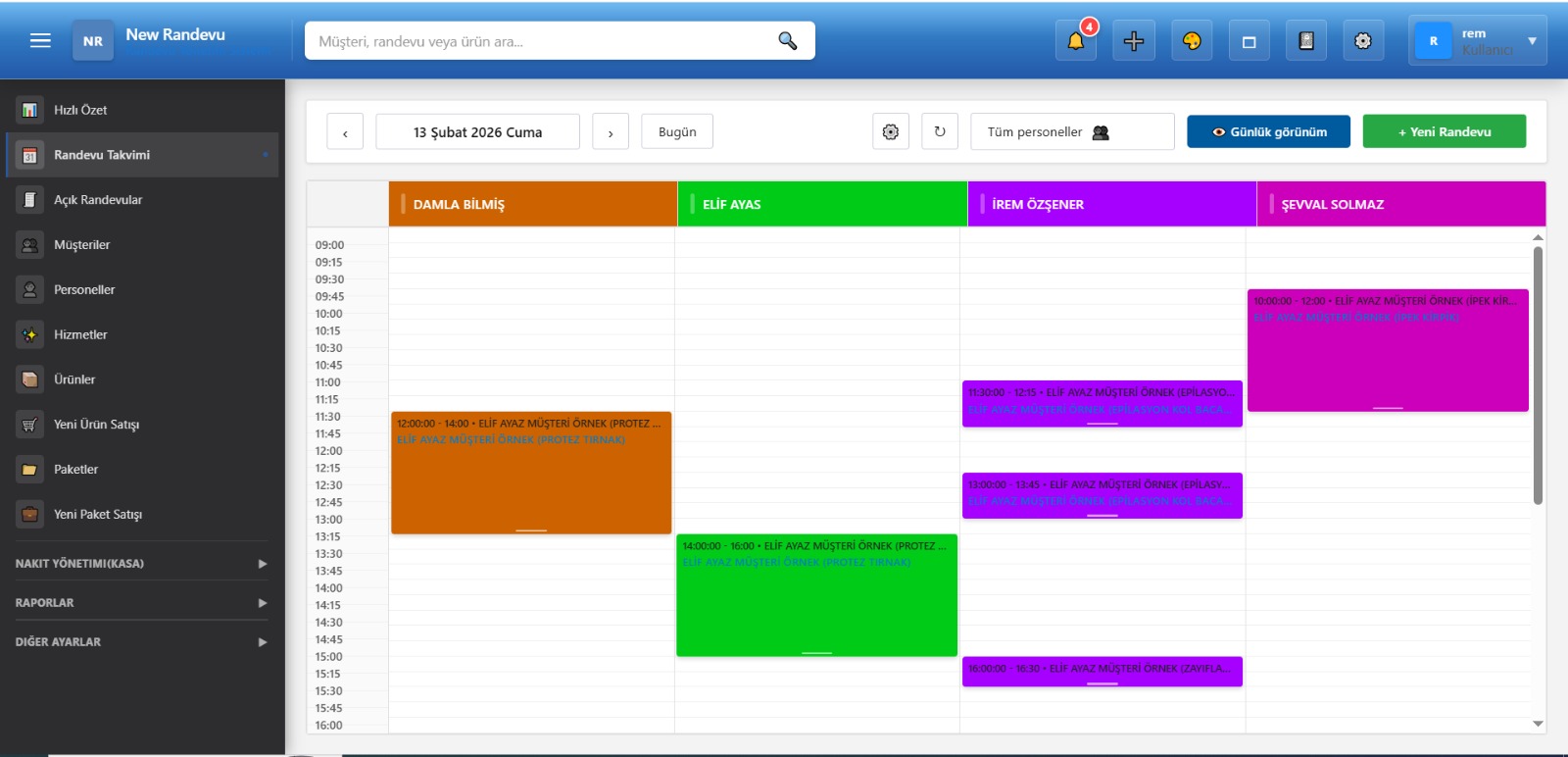 NewRandevu randevu takvimi ekranı